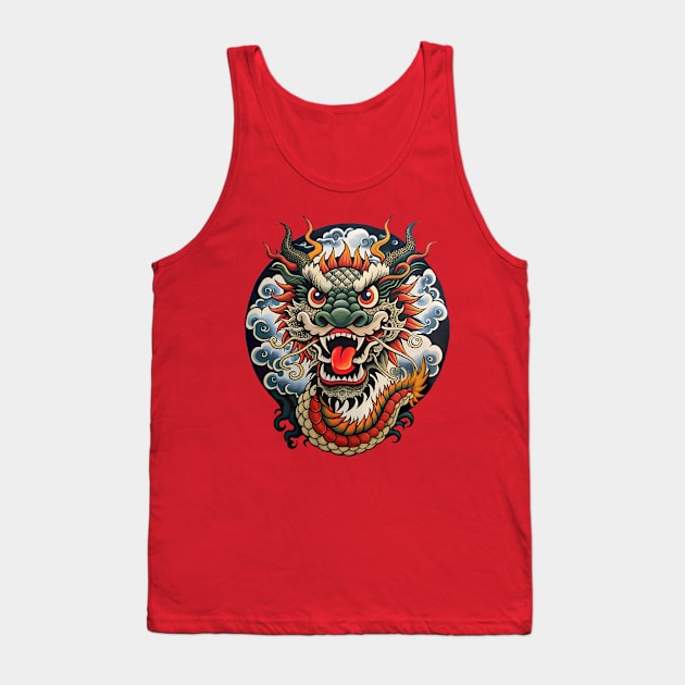 Japanese Dragon Retro Cartoon Tank Top by Ravenglow